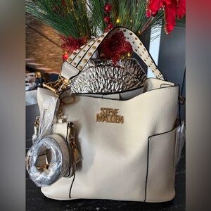 Steve Madden Ivory/Off White and Gold Studded Shoulder Bag